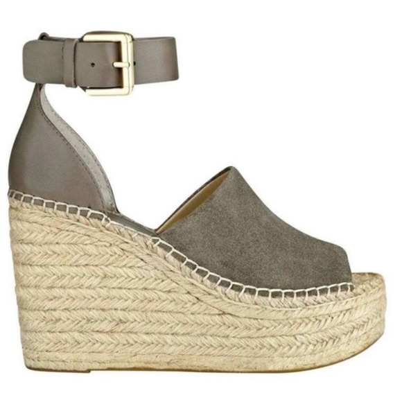 Marc Fisher Adalyn Espadrille Wedges Womens size 9.5M Taupe Leather Suede - Picture 10 of 10